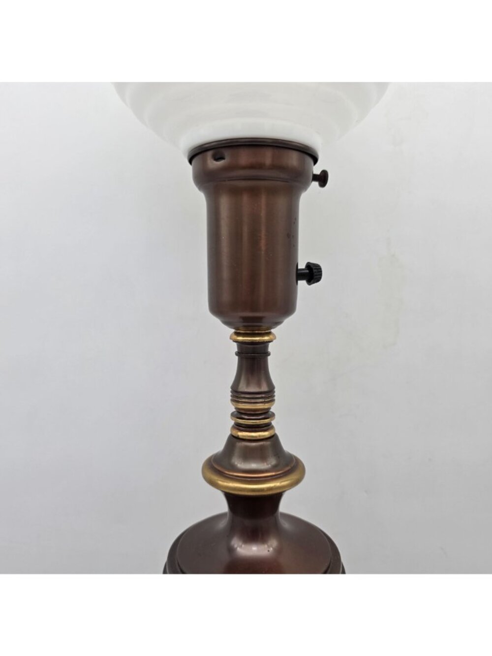 Mid Century Brass Marble Urn Torchiere Table Lamp Milk Glass Shade 25.5" - Picture 4 of 16